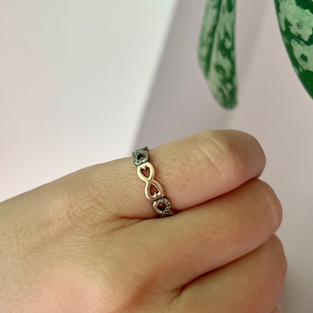 Pandora two tone infinity love ring gold and silver